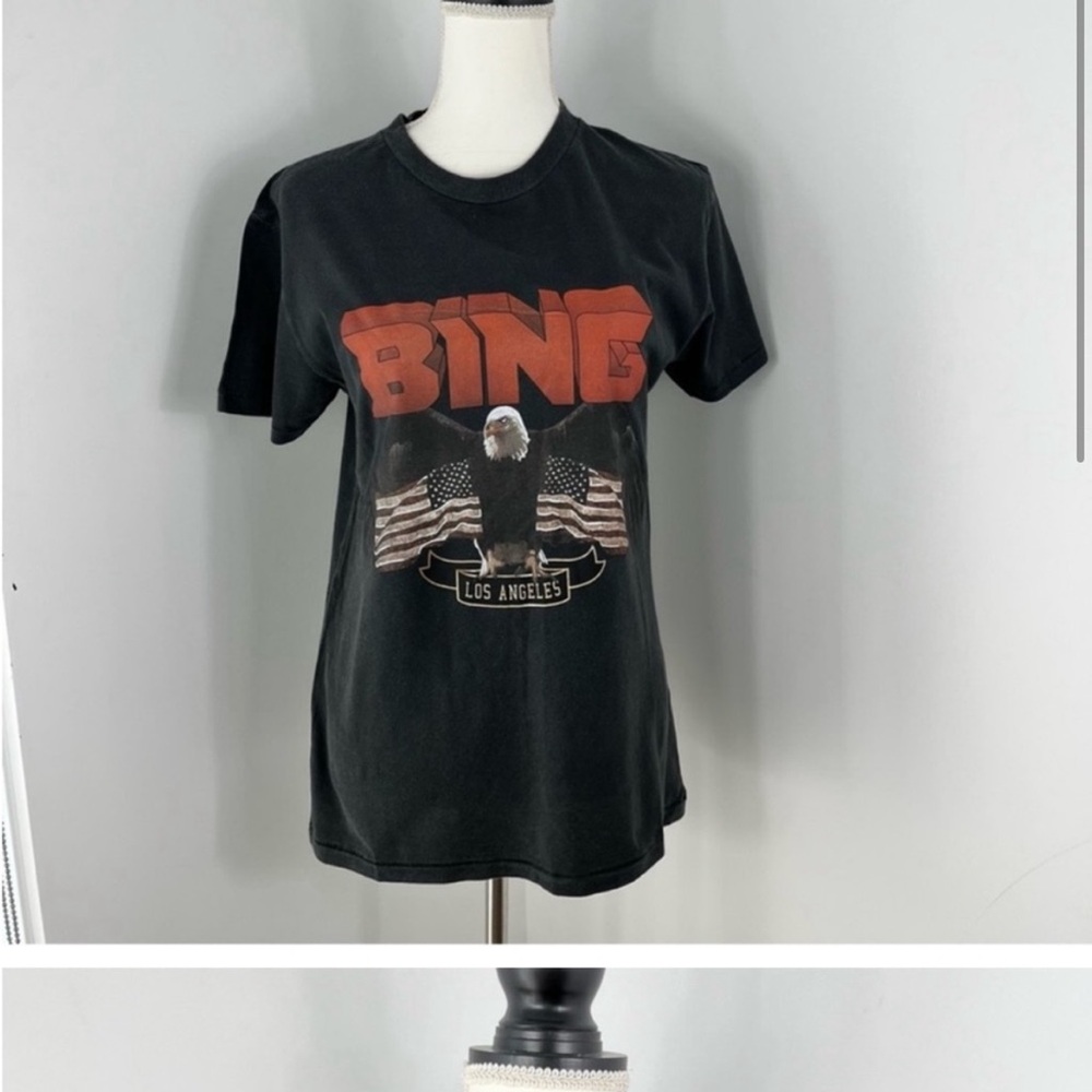 Black Graphic T-Shirt with Eagle and Flag Design